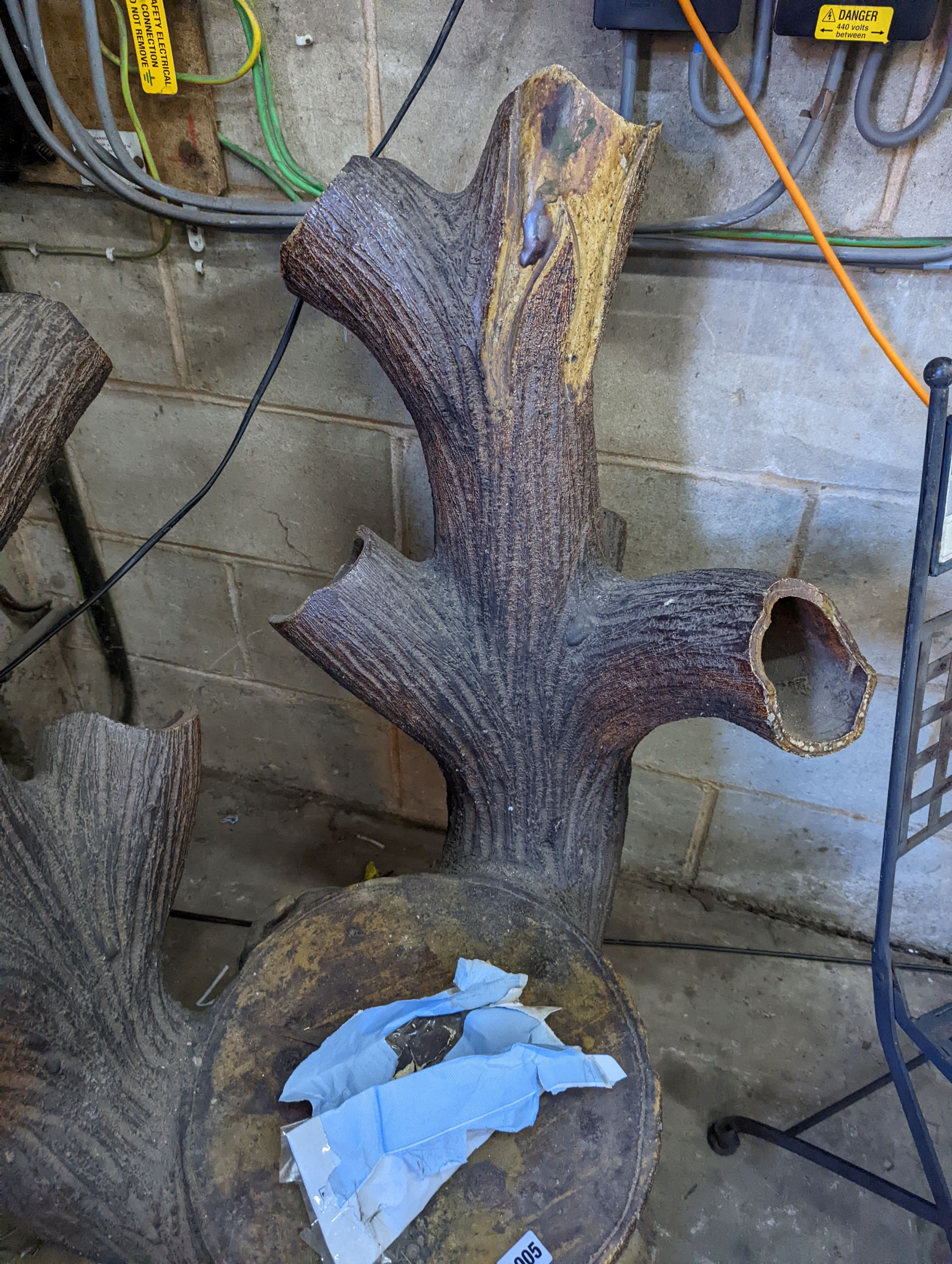 A Victorian glazed earthenware naturalistic garden seat and planter, width 84cm, depth 55cm, height 95cm